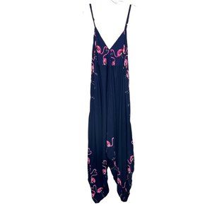 World Market NEW Navy Flamingo Handkerchief Asymmetrical Hem Dress - Size S/M